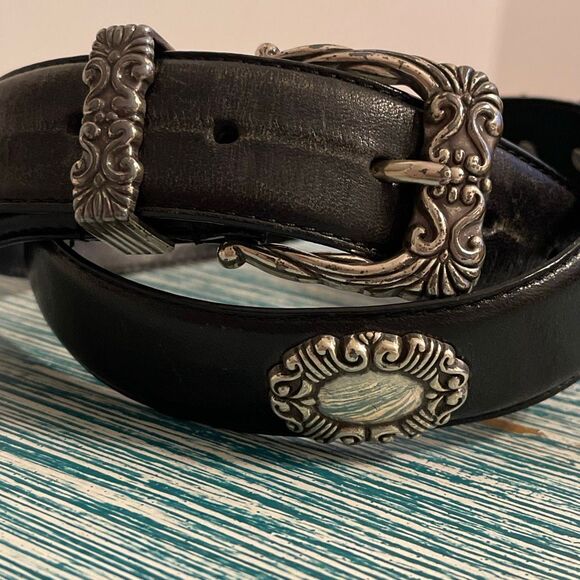 Vintage Fossil Women’s Leather Silver Scrollwork Belt - Picture 2 of 9
